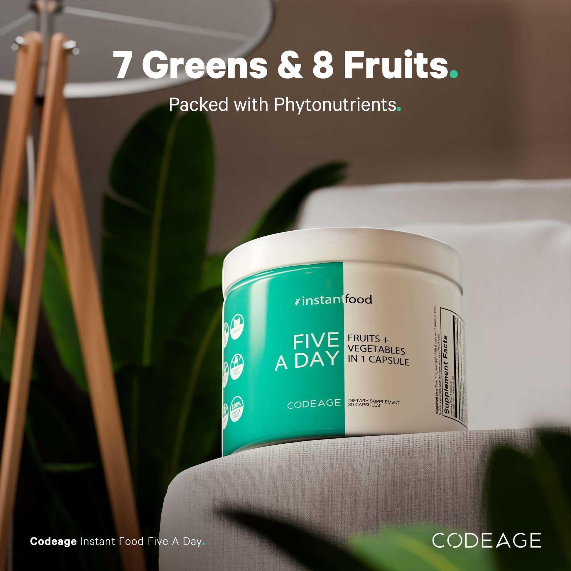 Codeage Instantfood Five A Day – Fruits & Vegetables Capsule Supplement – Whole Food Phytonutrients – 15 Fruits and Veggies Blend - Vegan, Non-GMO – 30 Capsules - dailyvitalstore
