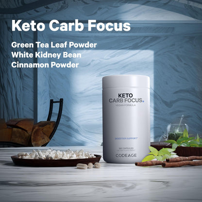 Codeage Keto Carb, White Kidney Bean, Green Tea & Cinnamon Bark Supplement, Triple Action Keto Cheat Vegan Pills, Ketogenic, Low Carb Diet Sugar, 3 Months Supply, Non-GMO, Gluten-Free, 180 Capsules - dailyvitalstore