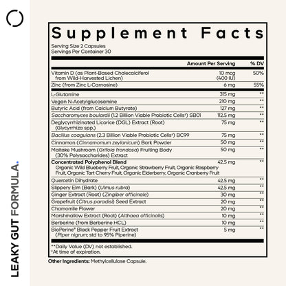 Codeage Leaky Gut Supplement, L-Glutamine, N-Acetylglucosamine, Probiotic, Butyric Acid, Polyphenols, Quercetin, DGL, Marshmallow Root, Berberine, BioPerine - dailyvitalstore