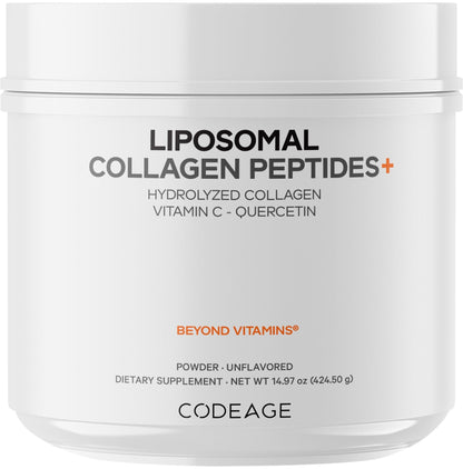 Codeage Liposomal Collagen Peptides Powder + Vitamin C & Quercetin, Phospholipid Complex, Grass-Fed Pasture-Raised Hydrolyzed Collagen Type I & III Supplement All-in-One, Non-GMO, 14.97 oz - dailyvitalstore