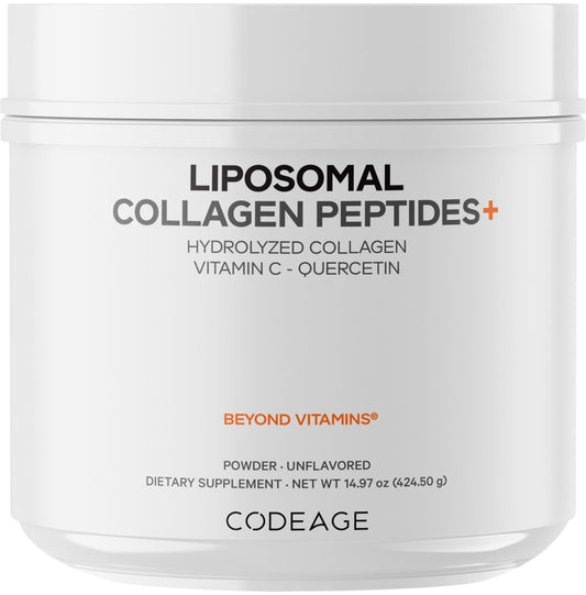 Codeage Liposomal Collagen Peptides Powder + Vitamin C & Quercetin, Phospholipid Complex, Grass-Fed Pasture-Raised Hydrolyzed Collagen Type I & III Supplement All-in-One, Non-GMO, 14.97 oz - dailyvitalstore