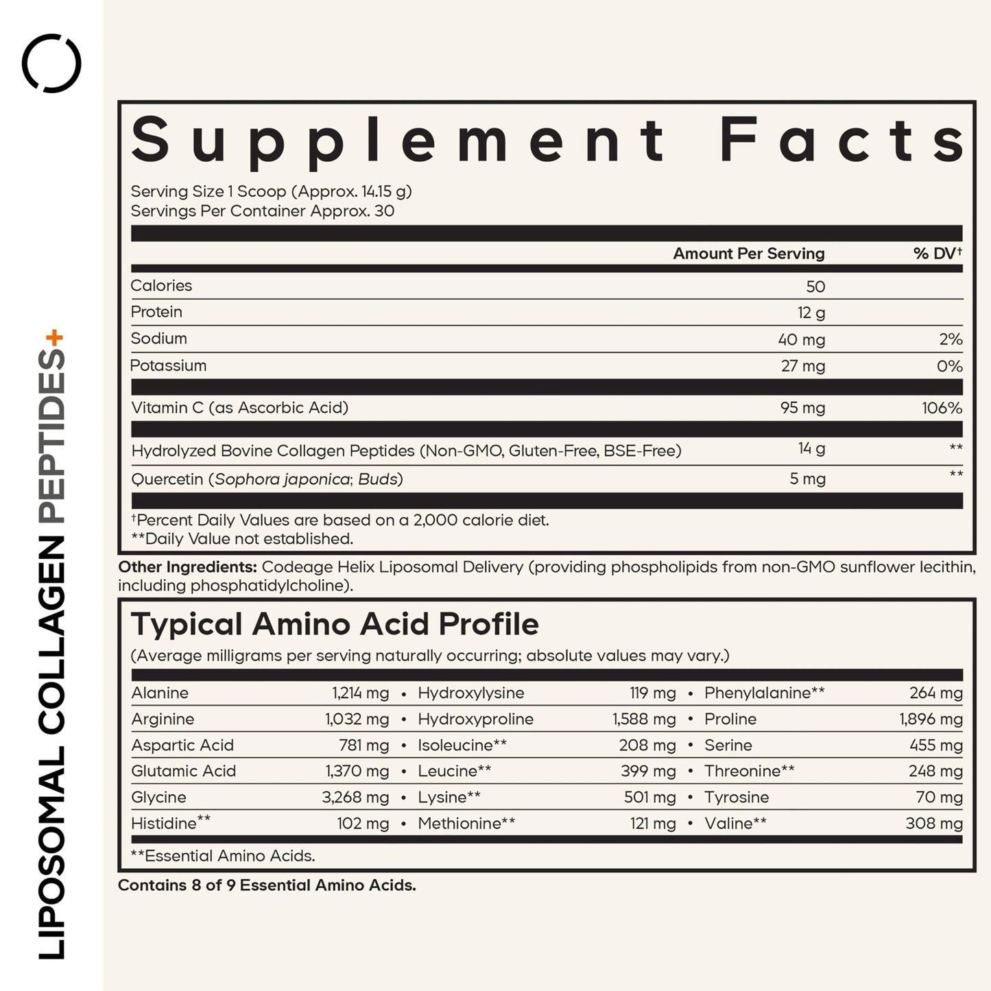 Codeage Liposomal Collagen Peptides Powder + Vitamin C & Quercetin, Phospholipid Complex, Grass-Fed Pasture-Raised Hydrolyzed Collagen Type I & III Supplement All-in-One, Non-GMO, 14.97 oz - dailyvitalstore