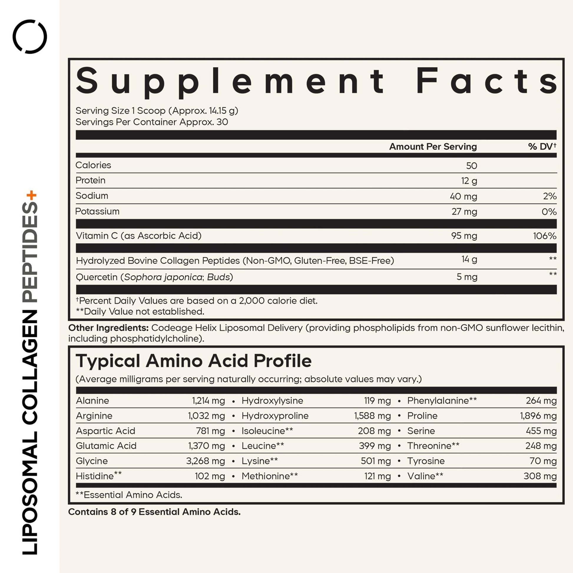 Codeage Liposomal Collagen Peptides Powder + Vitamin C & Quercetin, Phospholipid Complex, Grass-Fed Pasture-Raised Hydrolyzed Collagen Type I & III Supplement All-in-One, Non-GMO, 14.97 oz - dailyvitalstore