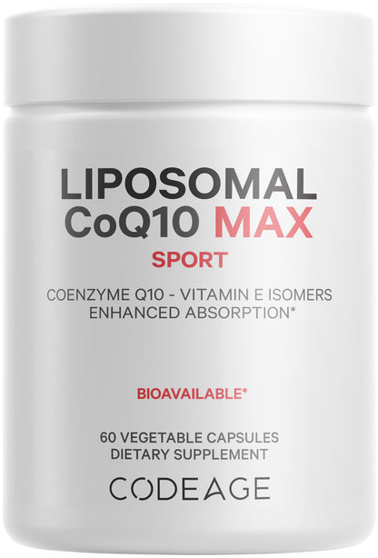 Codeage Liposomal CoQ10 Max Supplement - 250 mg Coenzyme Q10 with Vitamin E Isomers Tocopherols - 2-Month Supply - 1 Capsule Per Serving - Liposomal Delivery - Non-GMO, Gluten-Free - 60 Capsules - dailyvitalstore