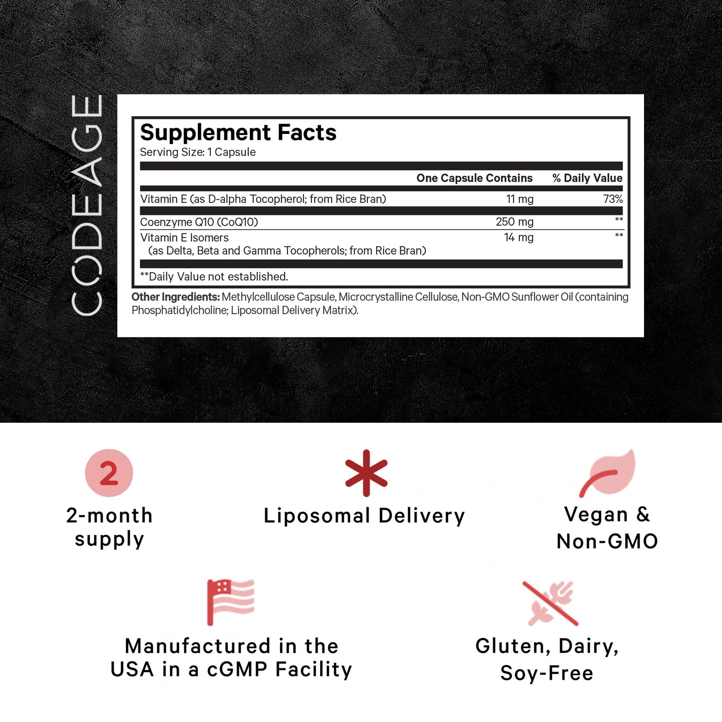 Codeage Liposomal CoQ10 Max Supplement - 250 mg Coenzyme Q10 with Vitamin E Isomers Tocopherols - 2-Month Supply - 1 Capsule Per Serving - Liposomal Delivery - Non-GMO, Gluten-Free - 60 Capsules - dailyvitalstore