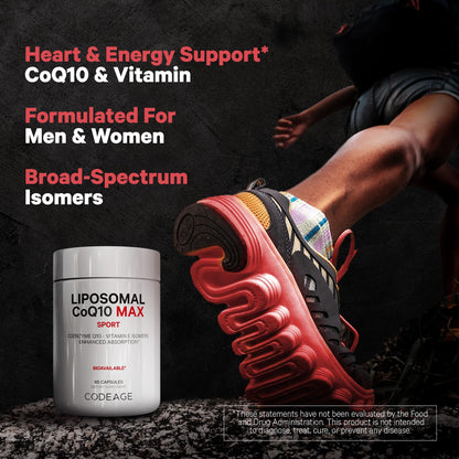 Codeage Liposomal CoQ10 Max Supplement - 250 mg Coenzyme Q10 with Vitamin E Isomers Tocopherols - 2-Month Supply - 1 Capsule Per Serving - Liposomal Delivery - Non-GMO, Gluten-Free - 60 Capsules - dailyvitalstore