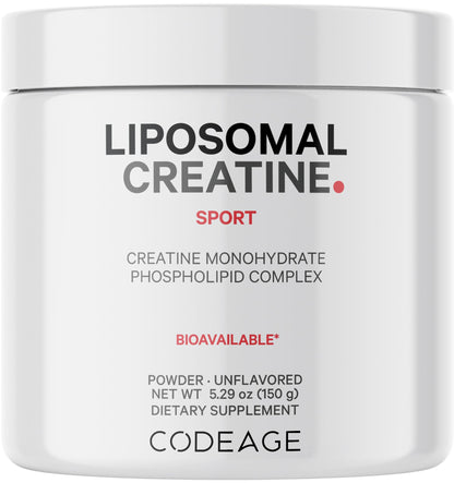 Codeage Liposomal Creatine Powder Supplement, Pure Creatine Monohydrate 5000mg, Pre Workout & Post Workouts - Unflavored Creatine, Micronized Creatine Powder - Creatinine for Sports - 30 Servings - dailyvitalstore