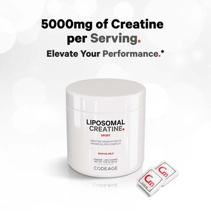 Codeage Liposomal Creatine Powder Supplement, Pure Creatine Monohydrate 5000mg, Pre Workout & Post Workouts - Unflavored Creatine, Micronized Creatine Powder - Creatinine for Sports - 30 Servings - dailyvitalstore