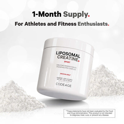 Codeage Liposomal Creatine Powder Supplement, Pure Creatine Monohydrate 5000mg, Pre Workout & Post Workouts - Unflavored Creatine, Micronized Creatine Powder - Creatinine for Sports - 30 Servings - dailyvitalstore