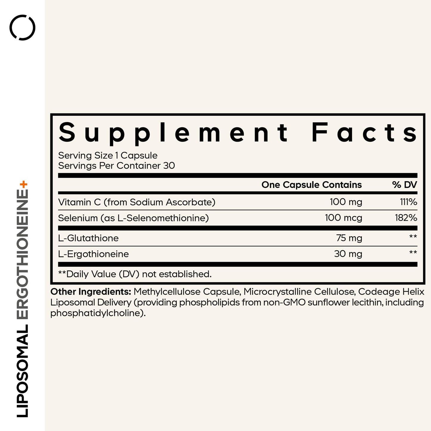 Codeage Liposomal Ergothioneine+ Supplement - L-Ergothioneine, L-Glutathione, Vitamin C, Selenium, Phospholipid Complex - Healthy Aging & Antioxidant - Vegan, Non-GMO, Soy-Free – 30 Capsules - dailyvitalstore