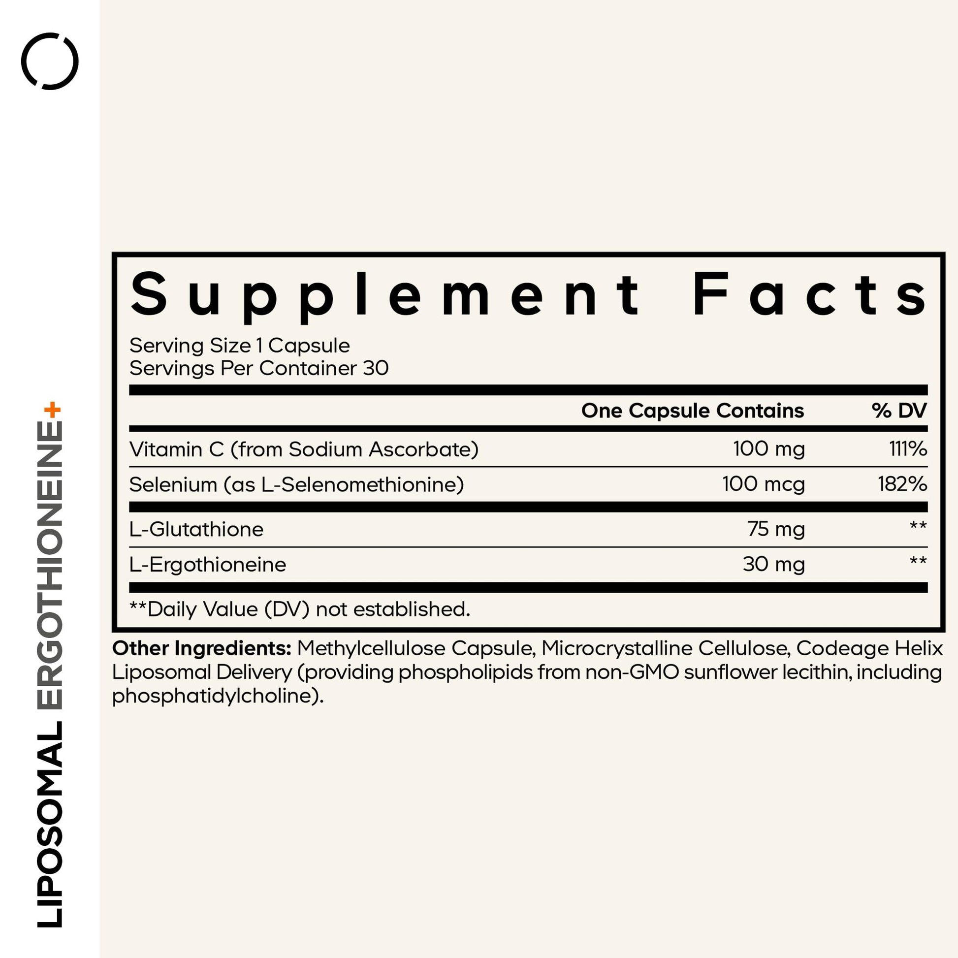 Codeage Liposomal Ergothioneine+ Supplement - L-Ergothioneine, L-Glutathione, Vitamin C, Selenium, Phospholipid Complex - Healthy Aging & Antioxidant - Vegan, Non-GMO, Soy-Free – 30 Capsules - dailyvitalstore