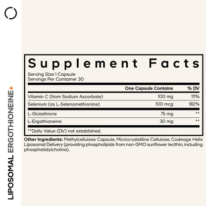 Codeage Liposomal Ergothioneine+ Supplement - L-Ergothioneine, L-Glutathione, Vitamin C, Selenium, Phospholipid Complex - Healthy Aging & Antioxidant - Vegan, Non-GMO, Soy-Free – 30 Capsules - dailyvitalstore