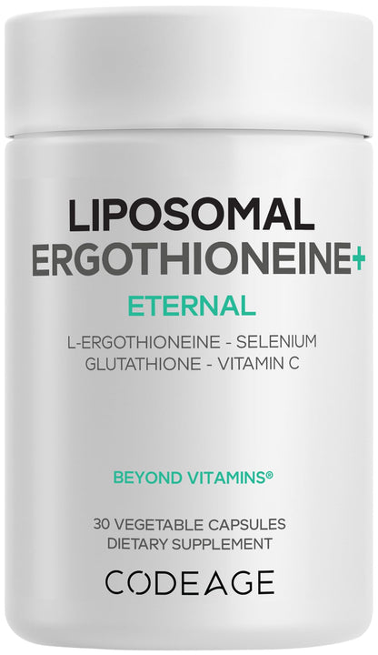 Codeage Liposomal Ergothioneine+ Supplement - L-Ergothioneine, L-Glutathione, Vitamin C, Selenium, Phospholipid Complex - Healthy Aging & Antioxidant - Vegan, Non-GMO, Soy-Free – 30 Capsules - dailyvitalstore