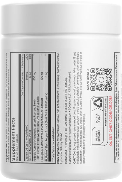 Codeage Liposomal Fadogia Agrestis 600mg Supplement - Fadogia Agrestis 30:1 Extract, Vitamin D3, Zinc, Fenugreek, BioPerine Black Pepper - 2-Month Supply - Liposomal Delivery - Non-GMO, 60 Capsules - dailyvitalstore