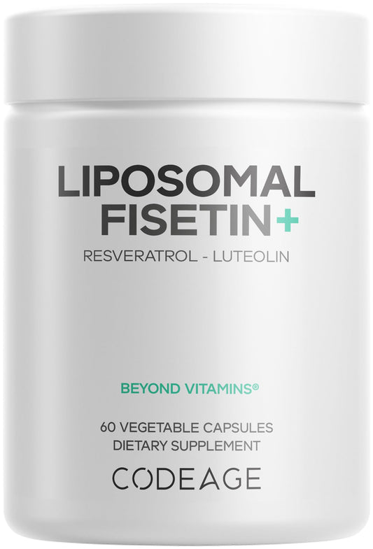 Codeage Liposomal Fisetin Supplement - Fisetin 500 mg - Resveratrol from Japanese Knotweed Extract Polyphenol, Luteolin Sophora Japonica Flavonoid, Liposomal Delivery - Vegan, Non-GMO - 60 Capsules - dailyvitalstore