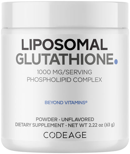 Codeage Liposomal Glutathione Powder - 1,000 mg Vegan Reduced L-Glutathione per Serving, Liposomal Delivery - 2-Month Supply - Unflavored - Phospholipid - Non-GMO Gluten-Free - 2.22 Oz - dailyvitalstore