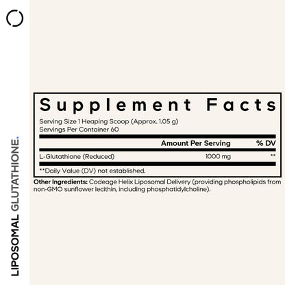 Codeage Liposomal Glutathione Powder - 1,000 mg Vegan Reduced L-Glutathione per Serving, Liposomal Delivery - 2-Month Supply - Unflavored - Phospholipid - Non-GMO Gluten-Free - 2.22 Oz - dailyvitalstore