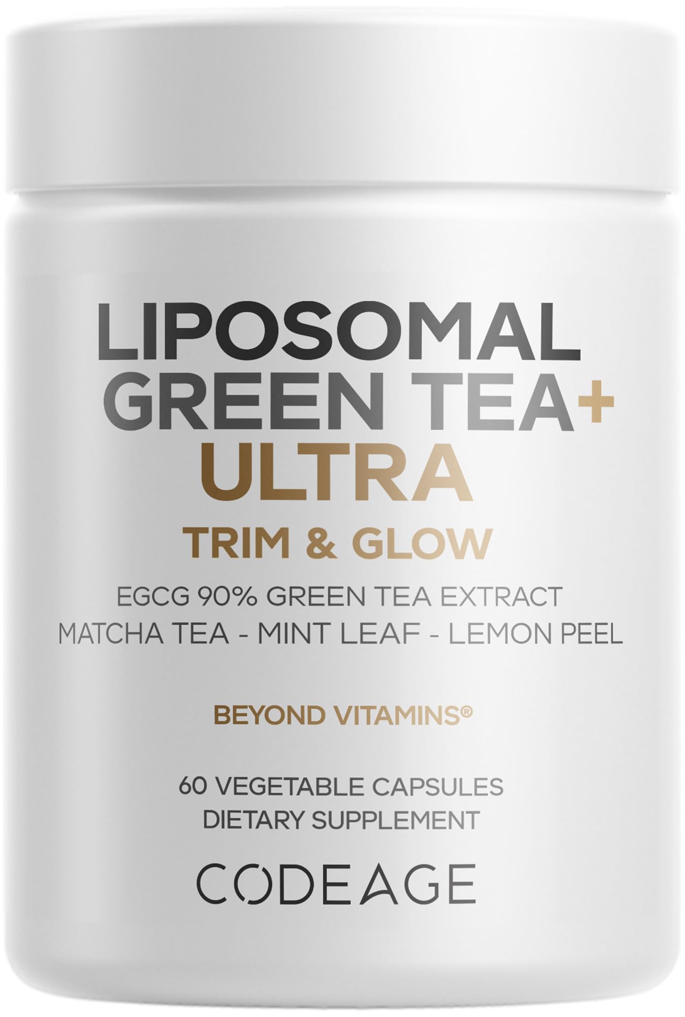 Codeage Liposomal Green Tea+ Ultra Potency - EGCG 90% Green Tea Extract, Organic Matcha Green Powder, Peppermint, Lemon Peel - Vegan, Non-GMO, Gluten-Free - Liposomal Delivery - 60 Capsules - dailyvitalstore
