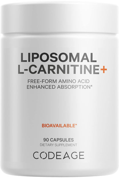 Codeage Liposomal L-Carnitine+ Supplement - 500 mg L-Carnitine L-Tartrate per Serving - Free-Form Amino Acid - Carnitine - Liposomal Delivery - Vegan, Non-GMO, Gluten-Free - 90 Capsules - dailyvitalstore