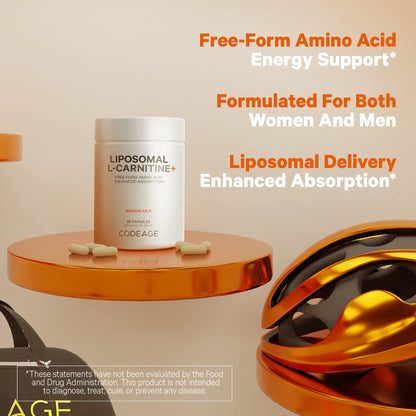 Codeage Liposomal L-Carnitine+ Supplement - 500 mg L-Carnitine L-Tartrate per Serving - Free-Form Amino Acid - Carnitine - Liposomal Delivery - Vegan, Non-GMO, Gluten-Free - 90 Capsules - dailyvitalstore