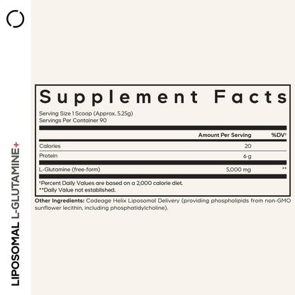 Codeage Liposomal L-Glutamine Powder - High-Potency L-Glutamine 5,000 mg per Serving - 3-Month Supply - Liposomal Delivery, Free-Form Amino Acid, Unflavored Glutamine - Non-GMO Gluten-Free - 16.67 oz - dailyvitalstore