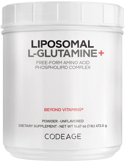 Codeage Liposomal L-Glutamine Powder - High-Potency L-Glutamine 5,000 mg per Serving - 3-Month Supply - Liposomal Delivery, Free-Form Amino Acid, Unflavored Glutamine - Non-GMO Gluten-Free - 16.67 oz - dailyvitalstore