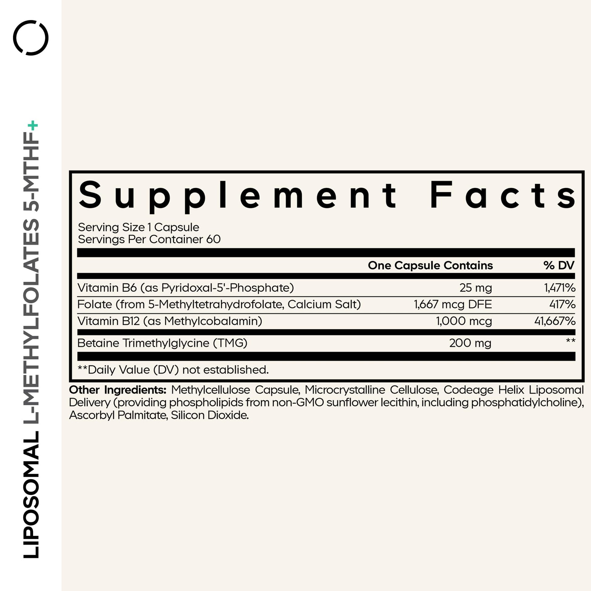 Codeage Liposomal L-Methylfolate 5-MTHF+ - Active Vitamin B9, Methylcobalamin B12, Betaine TMG, B6-2-Month Supply Multivitamins - Liposomal Delivery - Bioavailable B-Vitamin Complex - 60 Capsules - dailyvitalstore
