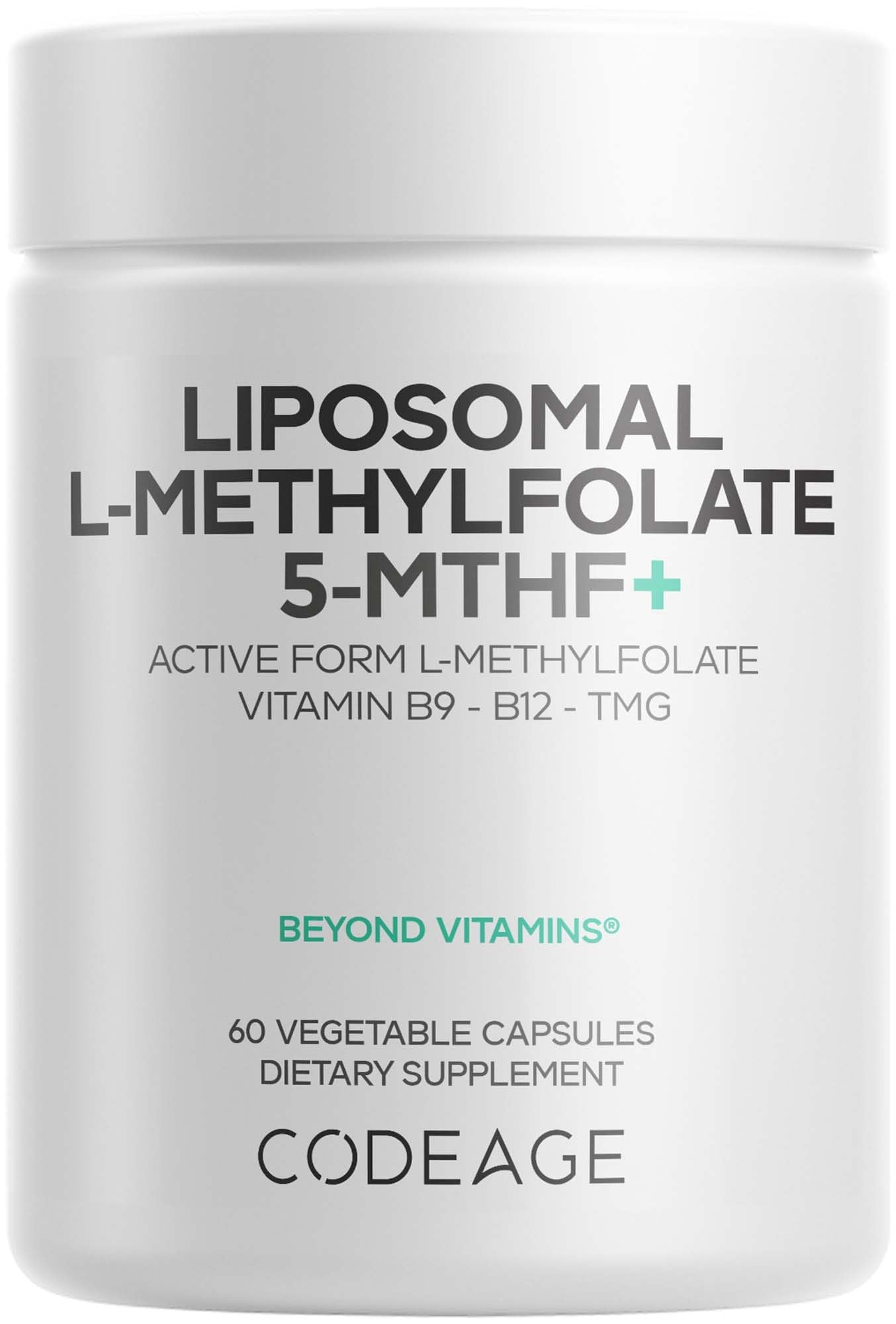 Codeage Liposomal L-Methylfolate 5-MTHF+ - Active Vitamin B9, Methylcobalamin B12, Betaine TMG, B6-2-Month Supply Multivitamins - Liposomal Delivery - Bioavailable B-Vitamin Complex - 60 Capsules - dailyvitalstore
