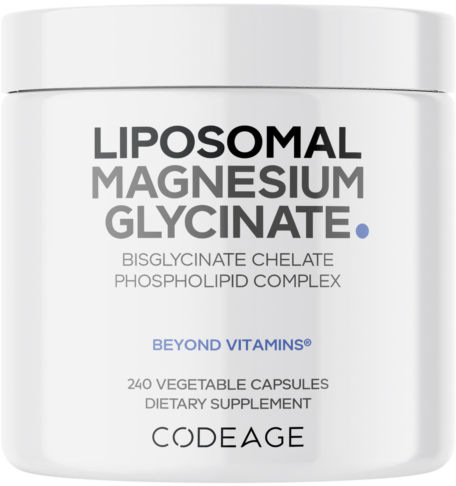 Codeage Liposomal Magnesium Glycinate Supplement, 2-Month Supply, Bisglycinate Magnesium Chelate, Chelated Magnesium Mineral Pills, BioPerine Black Pepper Vitamins Capsules, Non-GMO Vegan, 240 ct - dailyvitalstore