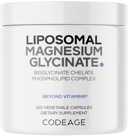 Codeage Liposomal Magnesium Glycinate Supplement, 2-Month Supply, Bisglycinate Magnesium Chelate, Chelated Magnesium Mineral Pills, BioPerine Black Pepper Vitamins Capsules, Non-GMO Vegan, 240 ct - dailyvitalstore