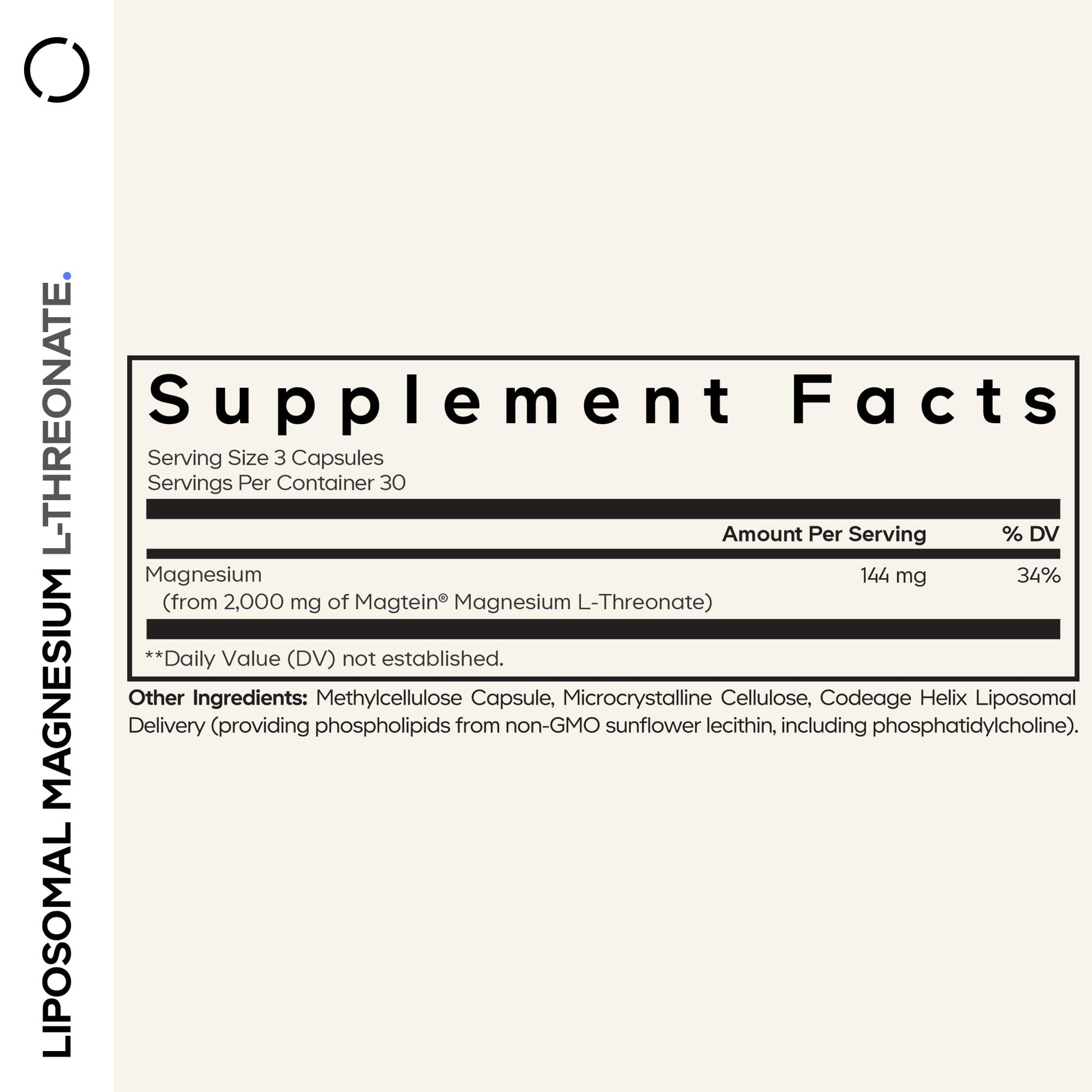 Codeage Liposomal Magnesium L-Threonate Supplement, Patented Magtein Magnesium Threonate for Brain Health, Memory and Cognitive Function Support, Bioavailable, Non-GMO - 90 Capsules - dailyvitalstore