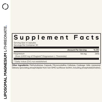 Codeage Liposomal Magnesium L-Threonate Supplement, Patented Magtein Magnesium Threonate for Brain Health, Memory and Cognitive Function Support, Bioavailable, Non-GMO - 90 Capsules - dailyvitalstore