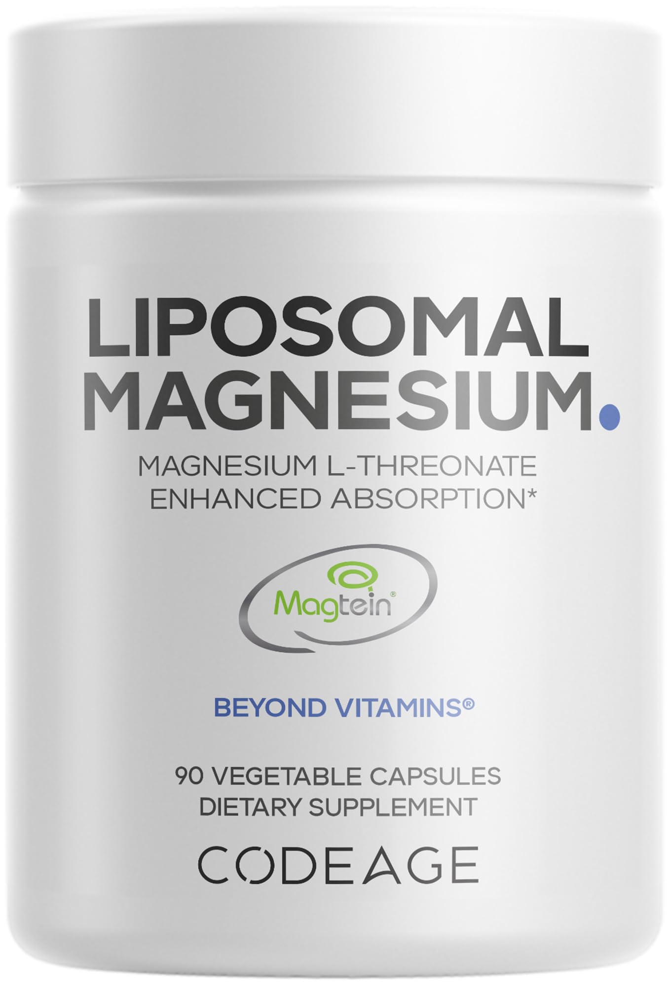 Codeage Liposomal Magnesium L-Threonate Supplement, Patented Magtein Magnesium Threonate for Brain Health, Memory and Cognitive Function Support, Bioavailable, Non-GMO - 90 Capsules - dailyvitalstore