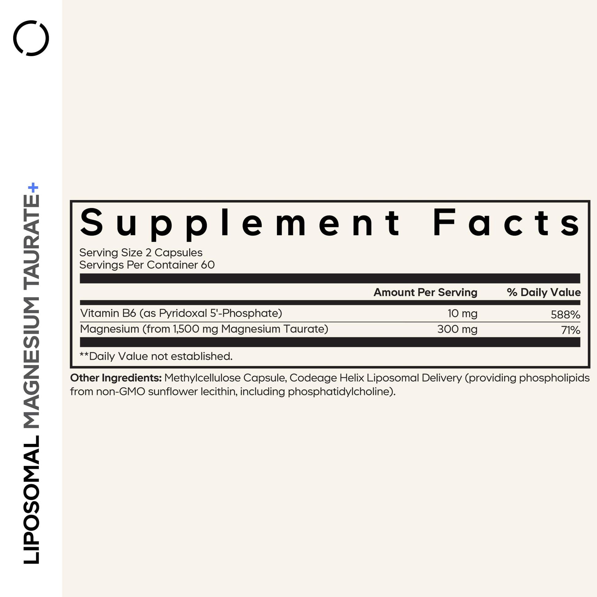 Codeage Liposomal Magnesium Taurate+ Supplement - Magnesium Taurate, Vitamin B6 as Pyridoxal 5-Phosphate, 2-Month Supply - Liposomal Delivery, Vegan, Non-GMO, Gluten-Free, 120 Capsules - dailyvitalstore
