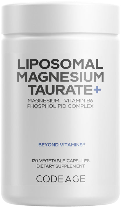 Codeage Liposomal Magnesium Taurate+ Supplement - Magnesium Taurate, Vitamin B6 as Pyridoxal 5-Phosphate, 2-Month Supply - Liposomal Delivery, Vegan, Non-GMO, Gluten-Free, 120 Capsules - dailyvitalstore
