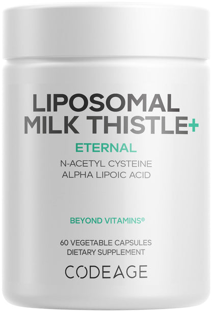 Codeage Liposomal Milk Thistle+ Supplement - Silymarin from Silybum Marianum, NAC, Artichoke Leaf, Dandelion Root, Alpha Lipoic Acid, BioPerine, Liposomal Delivery - Non-GMO - 60 Capsules - dailyvitalstore