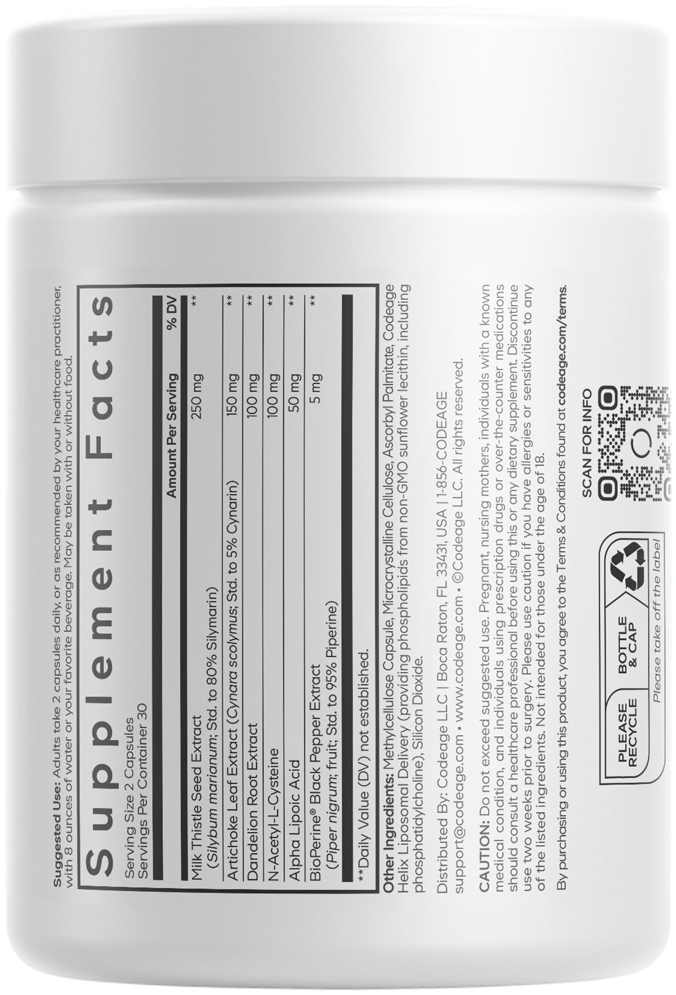 Codeage Liposomal Milk Thistle+ Supplement - Silymarin from Silybum Marianum, NAC, Artichoke Leaf, Dandelion Root, Alpha Lipoic Acid, BioPerine, Liposomal Delivery - Non-GMO - 60 Capsules - dailyvitalstore
