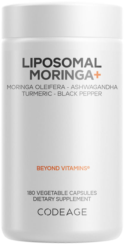Codeage Liposomal Moringa+ Supplement, 400mg Moringa 50:1 Extract - Turmeric, Ashwagandha, Black Pepper, 3-Month Supply, Vegan Moringa Powder - 180 Capsules - dailyvitalstore