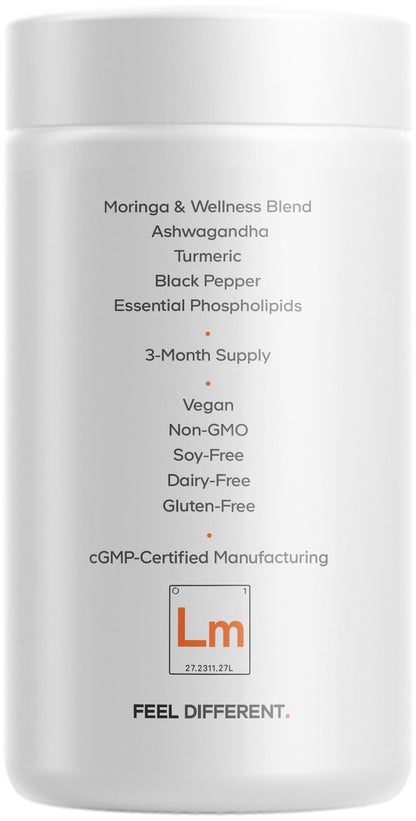 Codeage Liposomal Moringa+ Supplement, 400mg Moringa 50:1 Extract - Turmeric, Ashwagandha, Black Pepper, 3-Month Supply, Vegan Moringa Powder - 180 Capsules - dailyvitalstore
