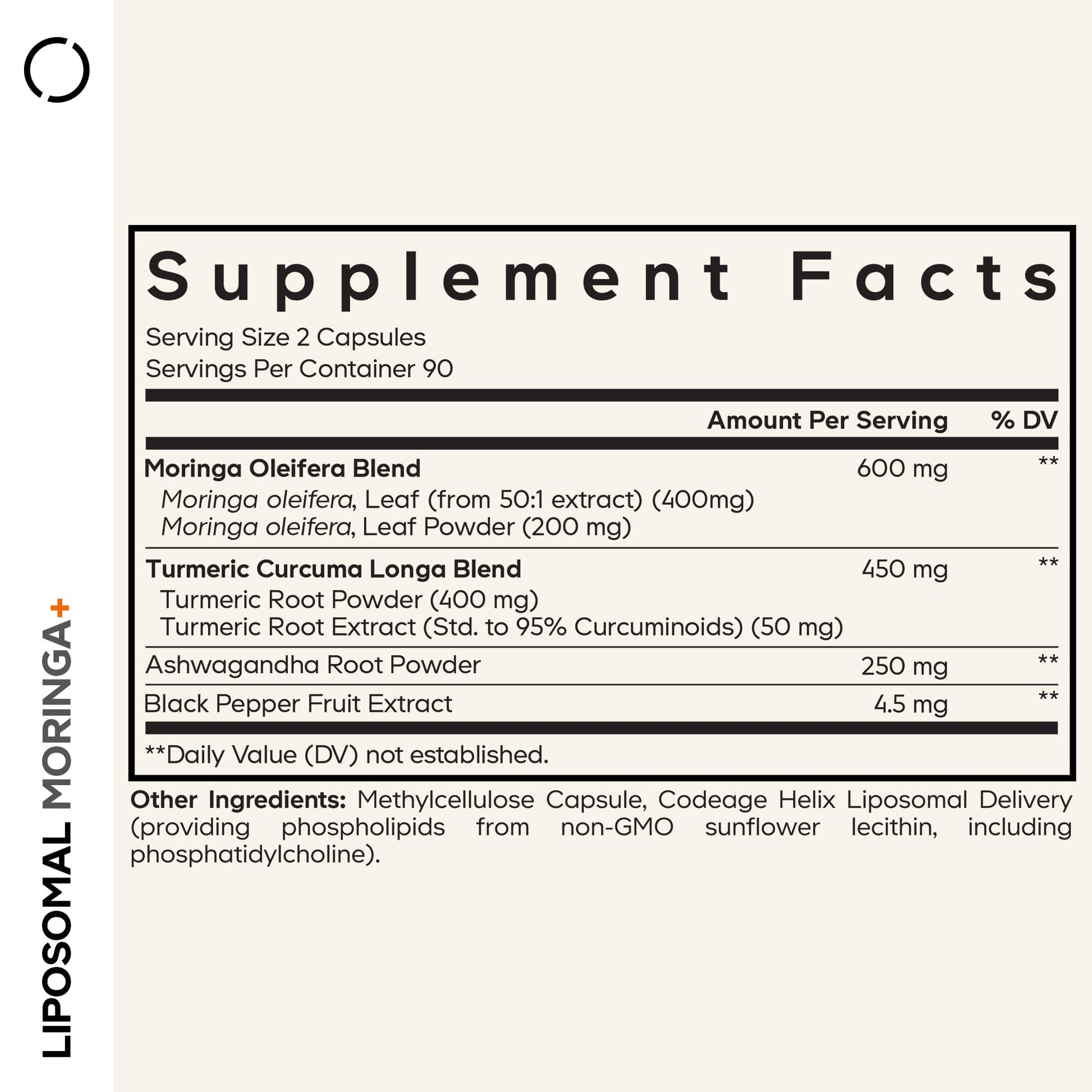 Codeage Liposomal Moringa+ Supplement, 400mg Moringa 50:1 Extract - Turmeric, Ashwagandha, Black Pepper, 3-Month Supply, Vegan Moringa Powder - 180 Capsules - dailyvitalstore