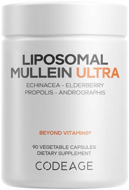 Codeage Liposomal Mullein Ultra Supplement - Mullein 10:1 Extract, Elderberry, Bee Propolis, Echinacea, Ginger Root, Andrographis, Kudzu, Vitamins, Elecampane, Eleuthero, Isatis, Non-GMO - 90 Capsules - dailyvitalstore