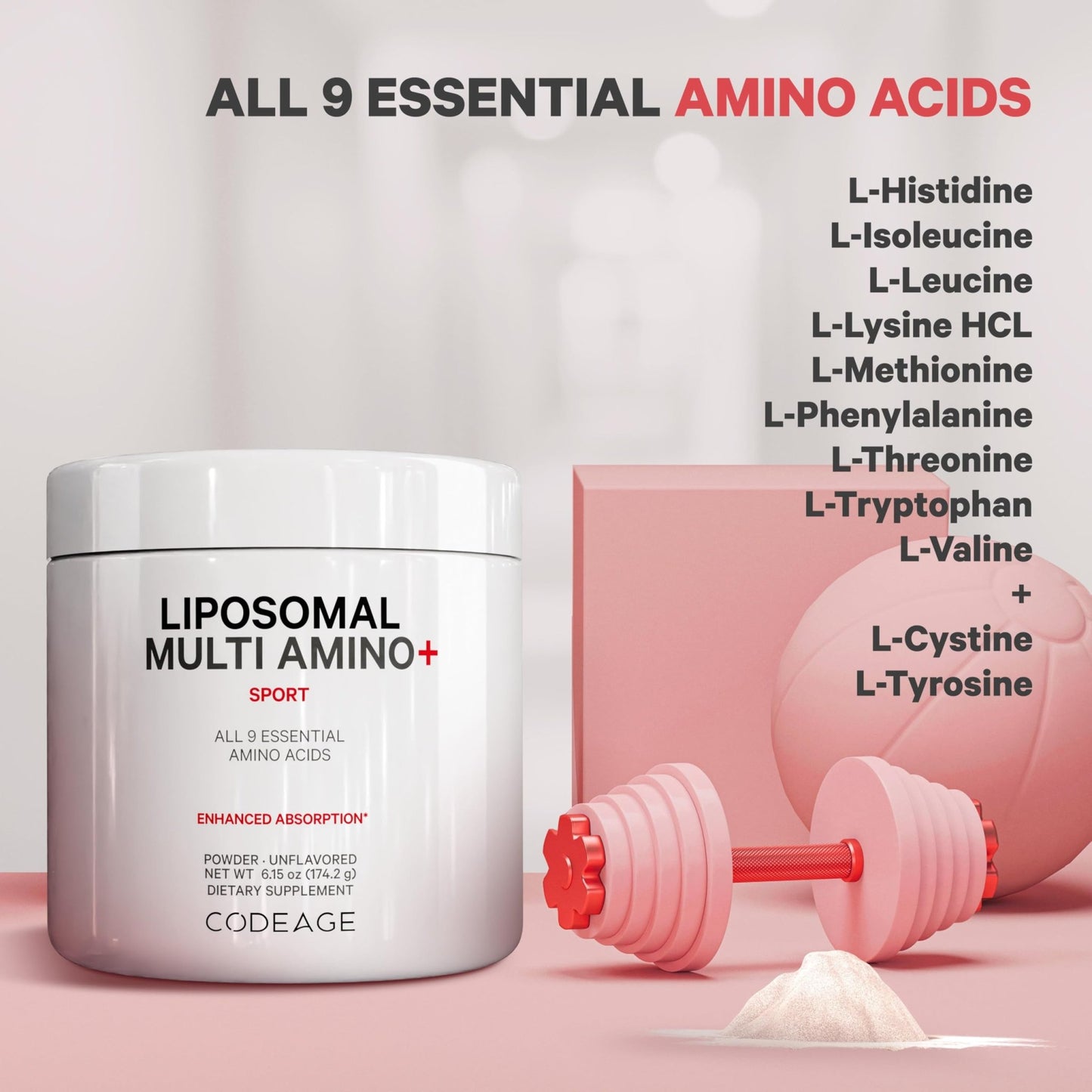 Codeage Liposomal Multi Amino Powder Supplement - BCAA & EAA Supplement All 9 Essential Amino Acids, Branched-Chain Amino Acid, Pre & Post Workout, Unflavored, Liposomal Delivery, Non-GMO, 6.15 oz - dailyvitalstore