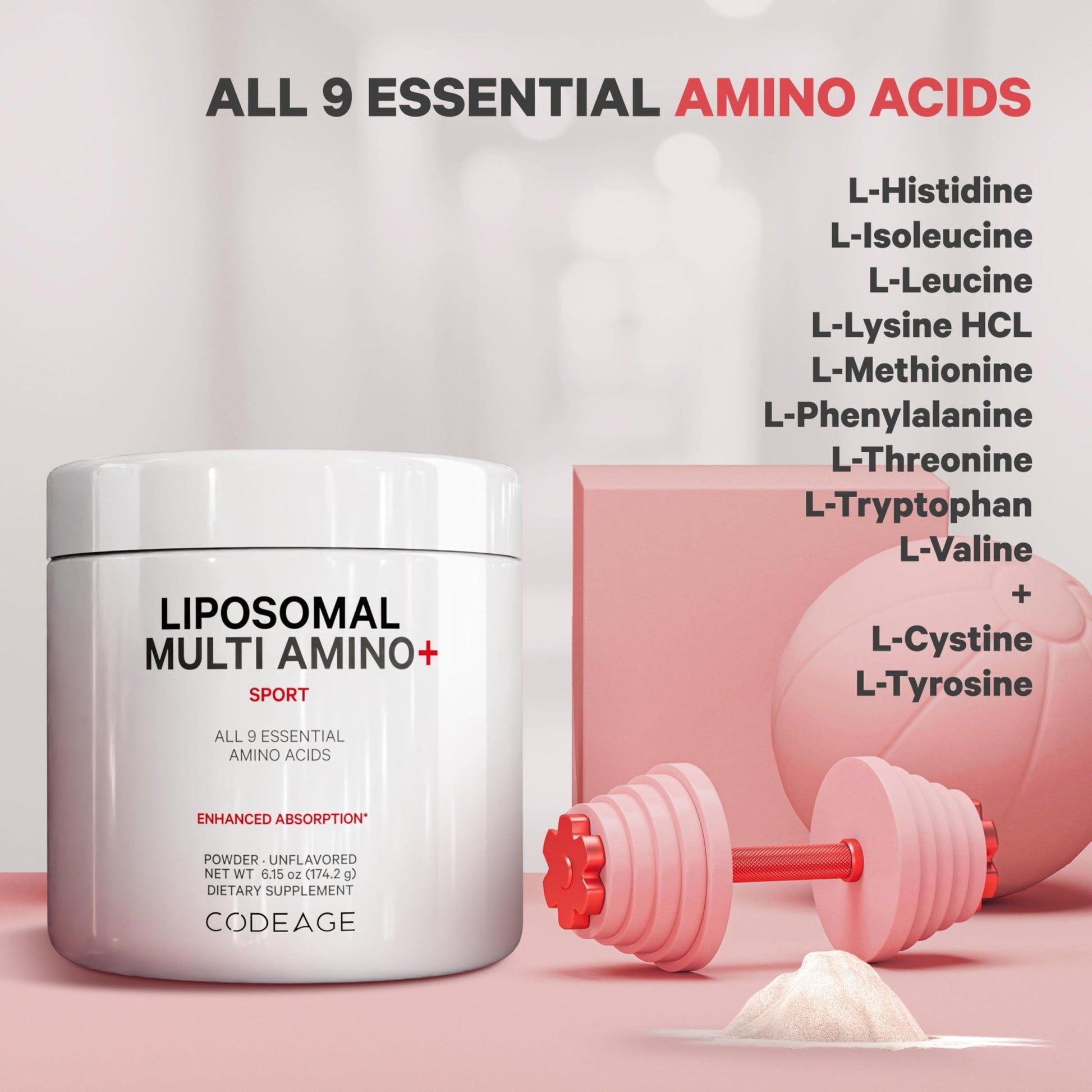 Codeage Liposomal Multi Amino Powder Supplement - BCAA & EAA Supplement All 9 Essential Amino Acids, Branched-Chain Amino Acid, Pre & Post Workout, Unflavored, Liposomal Delivery, Non-GMO, 6.15 oz - dailyvitalstore