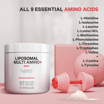 Codeage Liposomal Multi Amino Powder Supplement - BCAA & EAA Supplement All 9 Essential Amino Acids, Branched-Chain Amino Acid, Pre & Post Workout, Unflavored, Liposomal Delivery, Non-GMO, 6.15 oz - dailyvitalstore