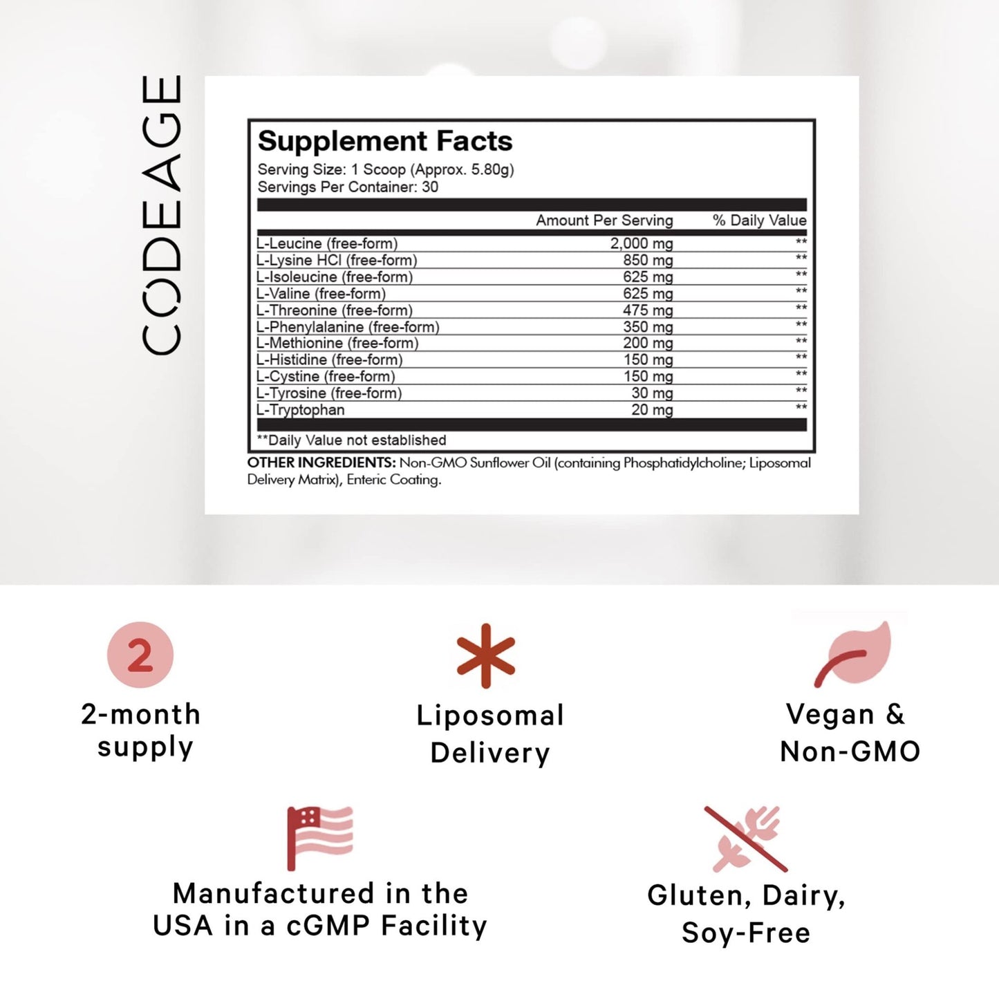 Codeage Liposomal Multi Amino Powder Supplement - BCAA & EAA Supplement All 9 Essential Amino Acids, Branched-Chain Amino Acid, Pre & Post Workout, Unflavored, Liposomal Delivery, Non-GMO, 6.15 oz - dailyvitalstore