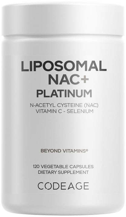 Codeage Liposomal NAC+ Platinum - N-Acetyl L-Cysteine, Vitamin C, Alpha Lipoic Acid, Selenium - 2-Month Supply - Helix Liposomal Delivery - Phospholipid - Non-GMO NAC Dietary Supplement - 120 Capsules - dailyvitalstore