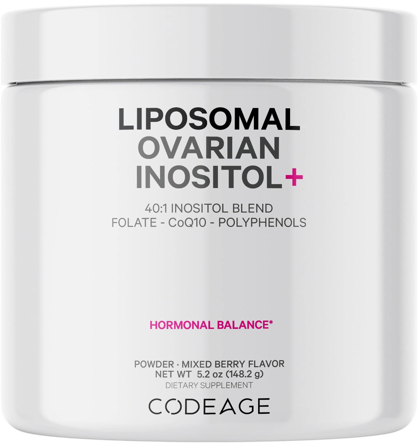 Codeage Liposomal Ovarian Inositol Powder - Myo-Inositol & D-Chiro-Inositol 40:1 Blend, Folate 5-MTHF, CoQ10, Pomegranate & Wild Blueberry - 2-Month Supply - Mixed Berry Flavor - Non-GMO, 60 Servings - dailyvitalstore