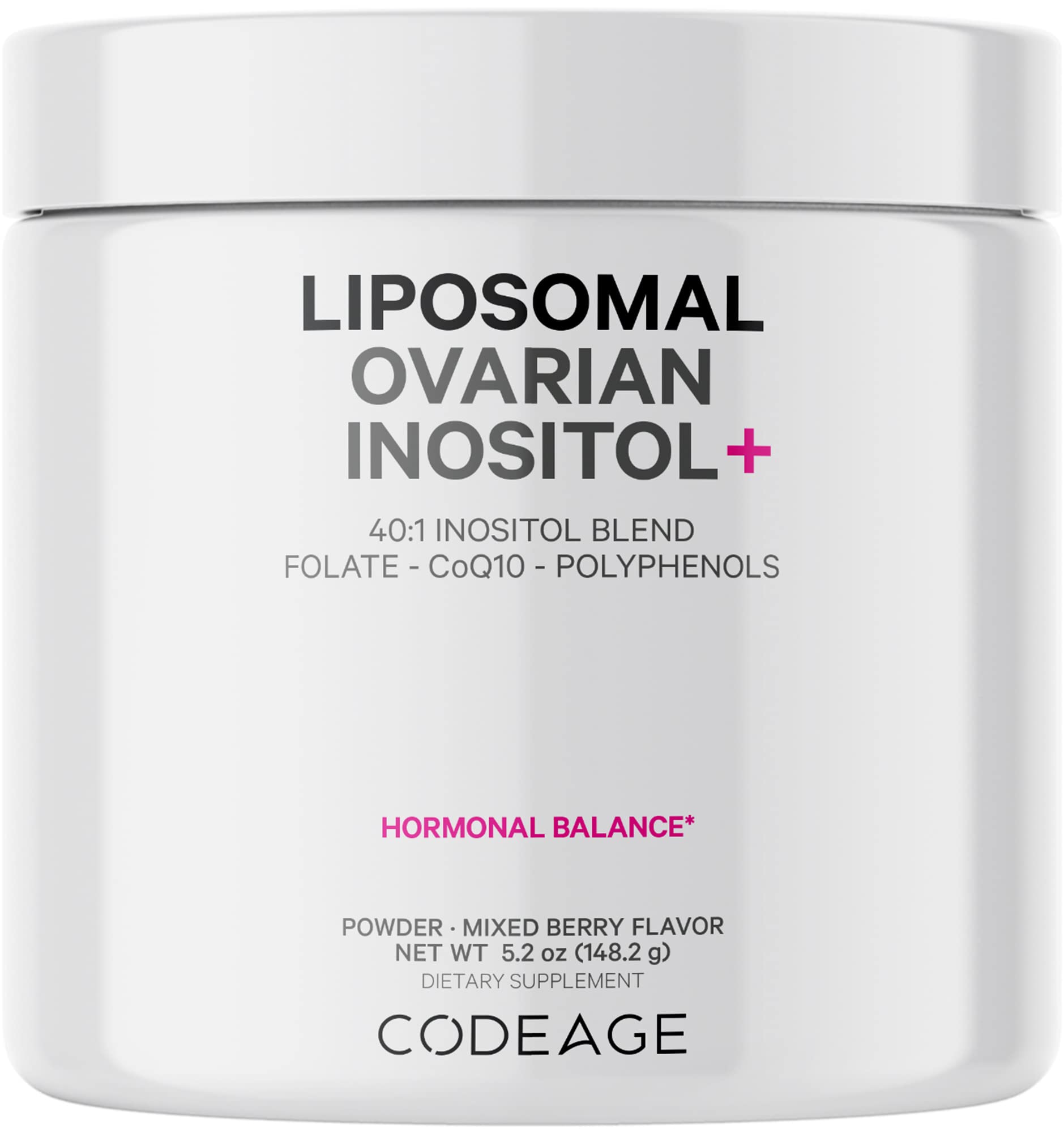 Codeage Liposomal Ovarian Inositol Powder - Myo-Inositol & D-Chiro-Inositol 40:1 Blend, Folate 5-MTHF, CoQ10, Pomegranate & Wild Blueberry - 2-Month Supply - Mixed Berry Flavor - Non-GMO, 60 Servings - dailyvitalstore