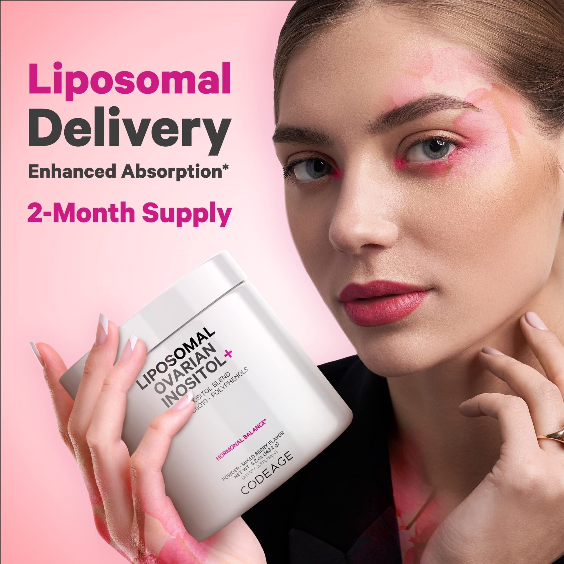 Codeage Liposomal Ovarian Inositol Powder - Myo-Inositol & D-Chiro-Inositol 40:1 Blend, Folate 5-MTHF, CoQ10, Pomegranate & Wild Blueberry - 2-Month Supply - Mixed Berry Flavor - Non-GMO, 60 Servings - dailyvitalstore