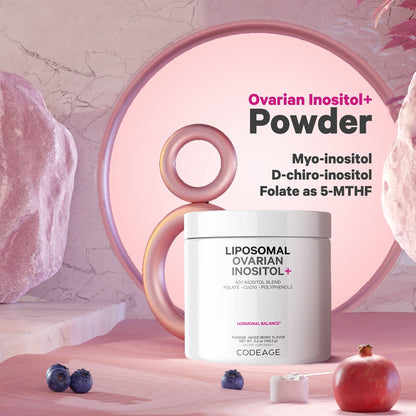 Codeage Liposomal Ovarian Inositol Powder - Myo-Inositol & D-Chiro-Inositol 40:1 Blend, Folate 5-MTHF, CoQ10, Pomegranate & Wild Blueberry - 2-Month Supply - Mixed Berry Flavor - Non-GMO, 60 Servings - dailyvitalstore
